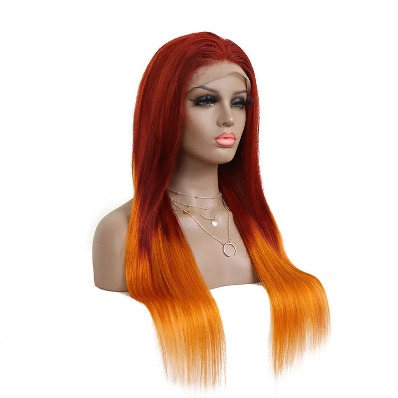 13x4 front lace real hair wig transparent lace straight medium long length ladies wig on mannequin head