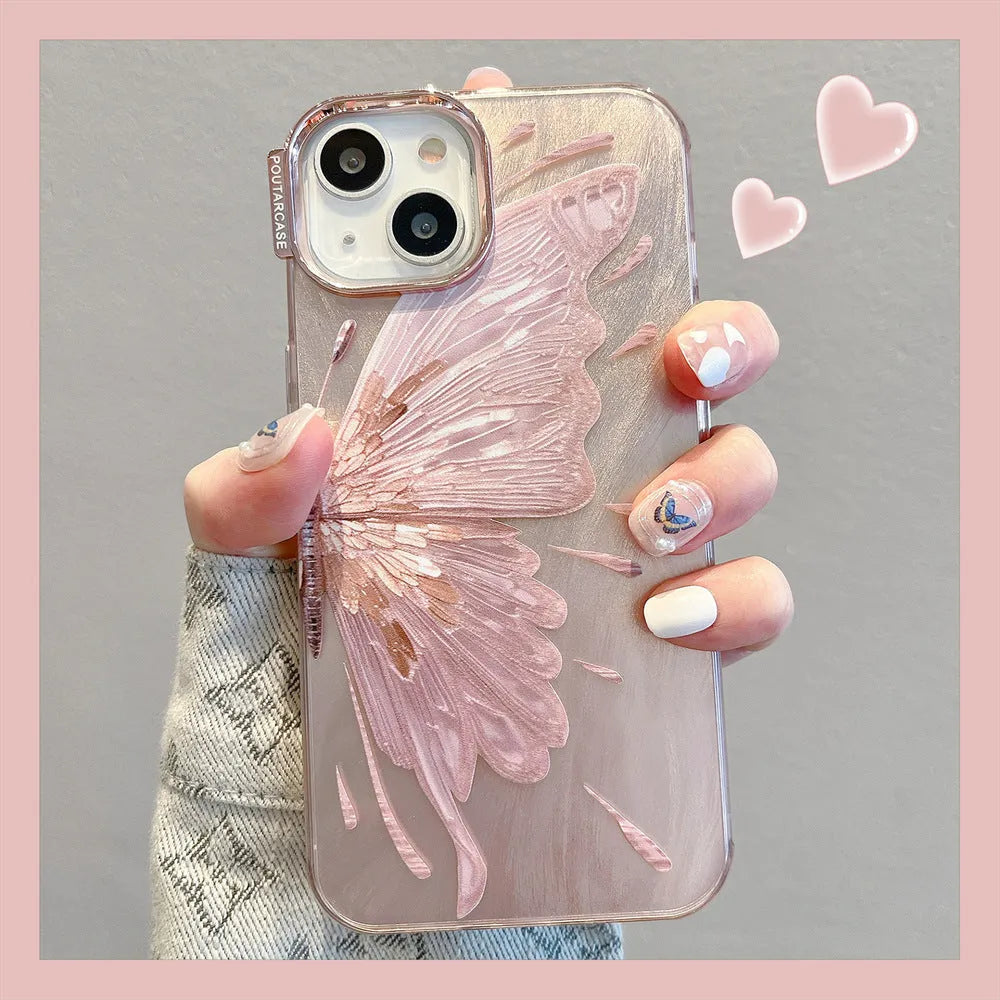 Electroplated butterfly pattern phone case with water ripple blue colour for iPhone 14 Pro