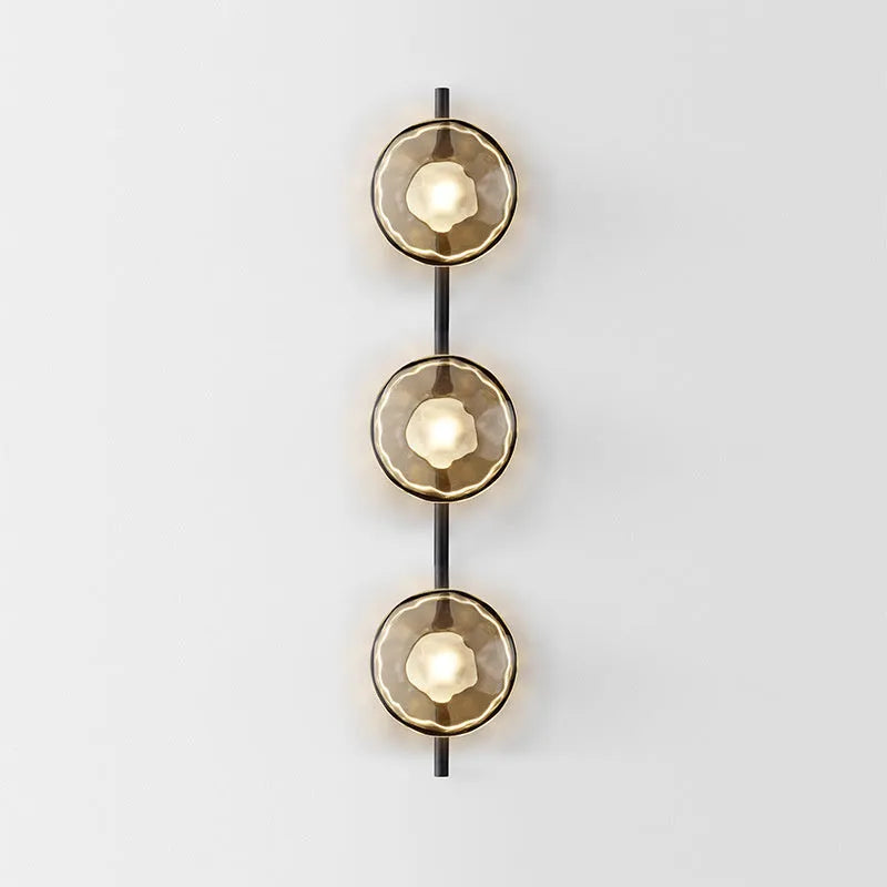Glass art wall lamp with iron construction in transparent, smoke grey, and frosted shade options