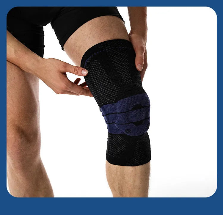 Adult basketball sports kneecaps in nylon-spandex material showing black and blue colour option