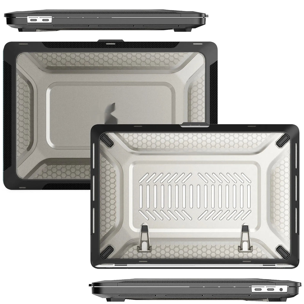 MacBook protective hard shell case in cool black colour on a laptop.