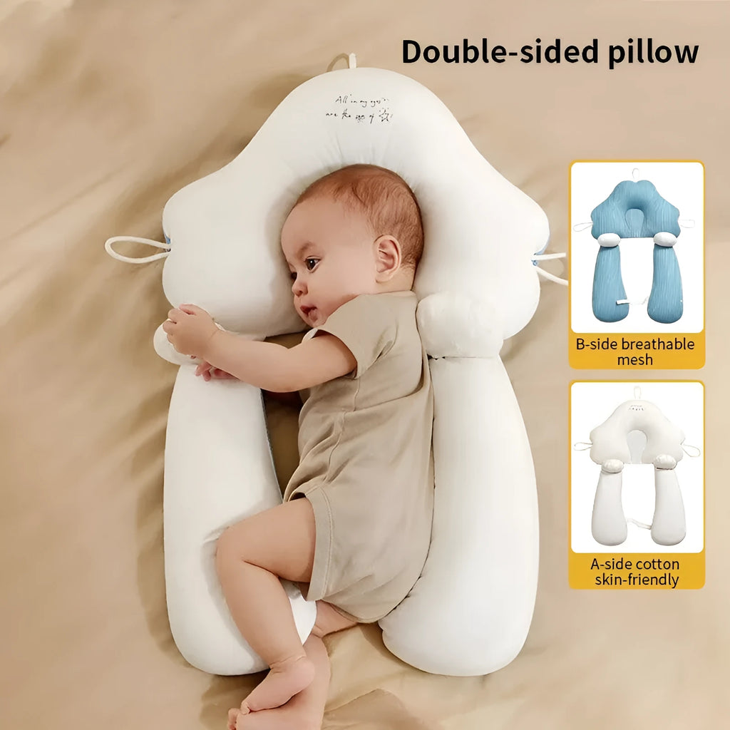 U-shaped baby head shaping pillow in pure cotton fabric with pearl cotton filler.