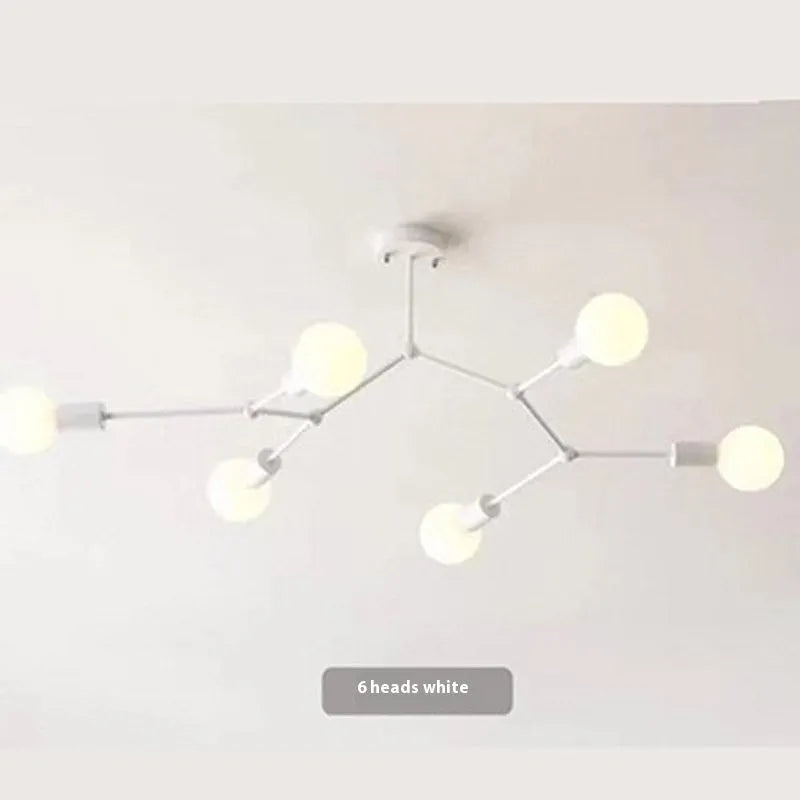 Nordic style iron chandelier ceiling lamp with multiple heads in black or white finish.