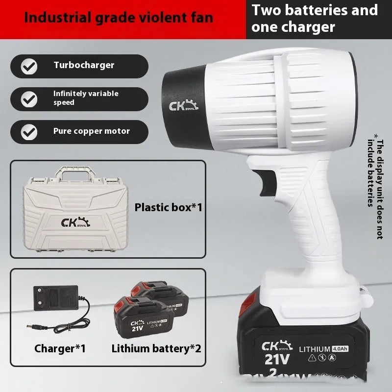 Brushless turbo fan industrial hair dryer with 21V lithium battery in green colour