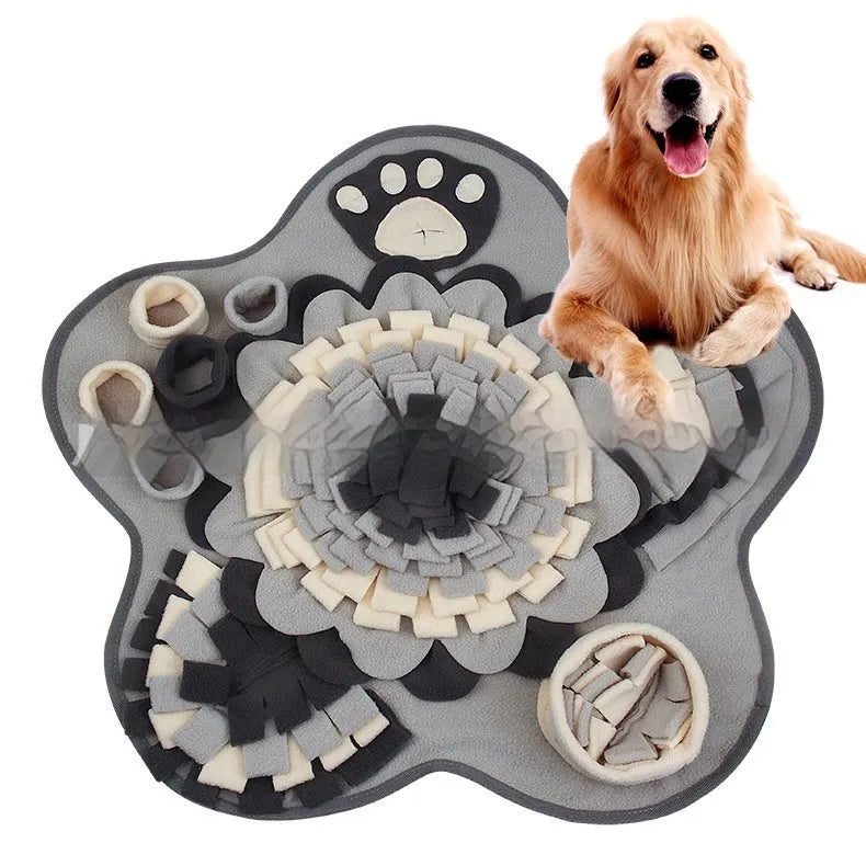 Flower Gray Series plush sniffing mat for dogs and cats with hidden treat pockets in gray pentagram pattern