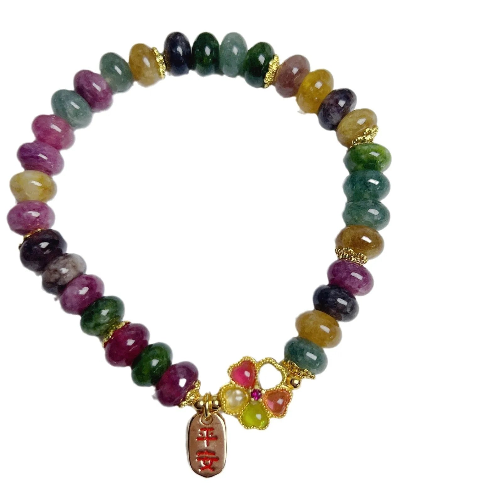 Colourful tourmaline abacus beads jade bracelet for women with artificial crystal beads
