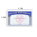 Clear transparent PVC ID card holder for social security card, shown with dimensions 9.7cm by 5.9cm.