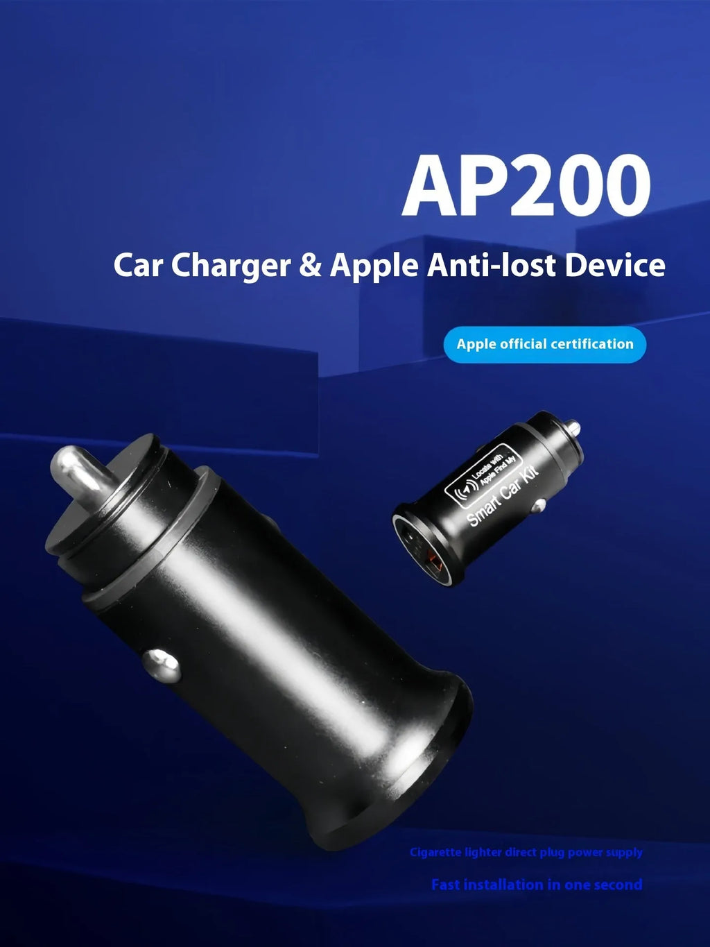 Black plug-in GPS car tracker with magnetic base, shown inserted into a vehicle's 12V lighter socket.
