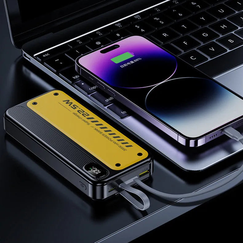 225W fast charge portable power bank with cable multi-USB output black plastic shell 146x69x29mm