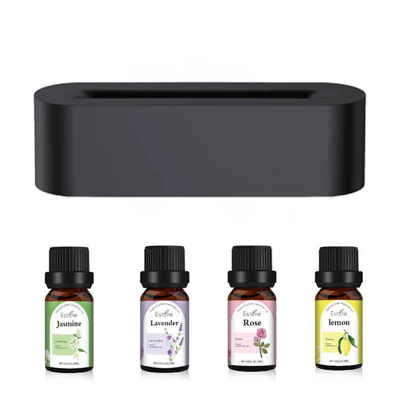 White square DQ709 flame aroma diffuser humidifier with glowing orange flame effect and water mist.