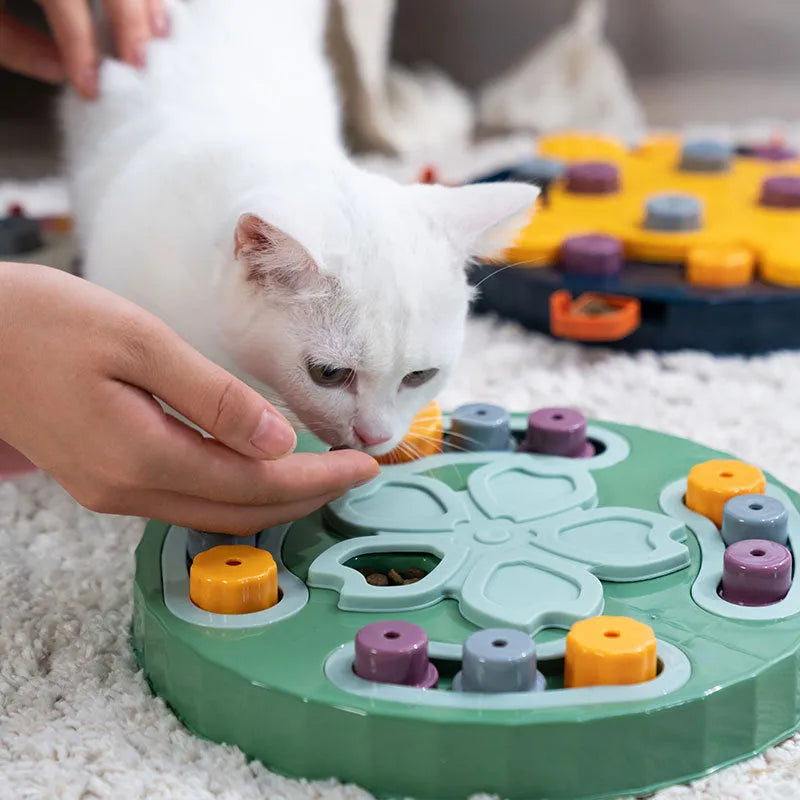 Dog slow feeding puzzle toy plate with obstacle patterns in blue colour