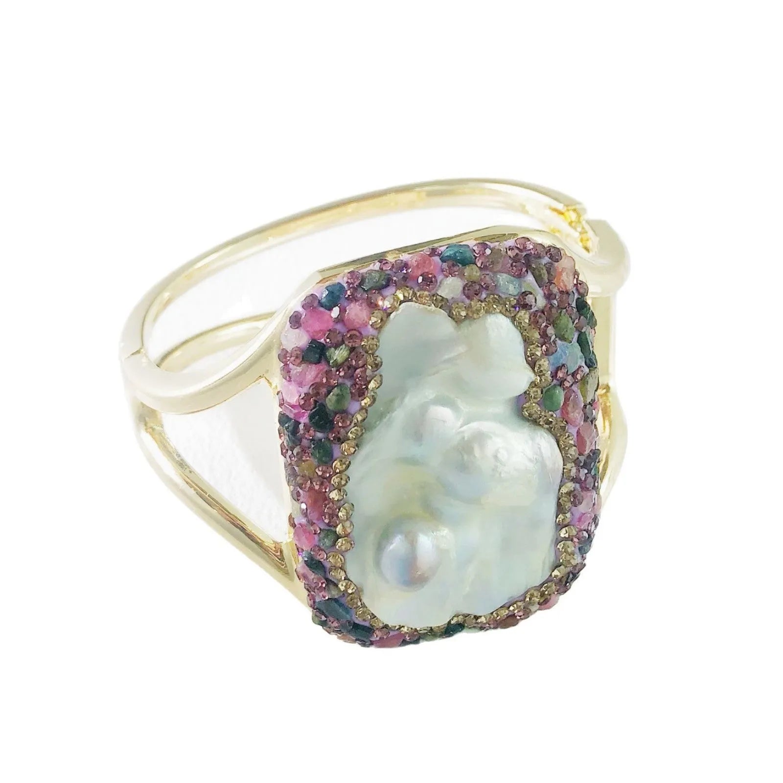 Handmade natural baroque pearl bracelet in purple colour with irregular pearl shapes