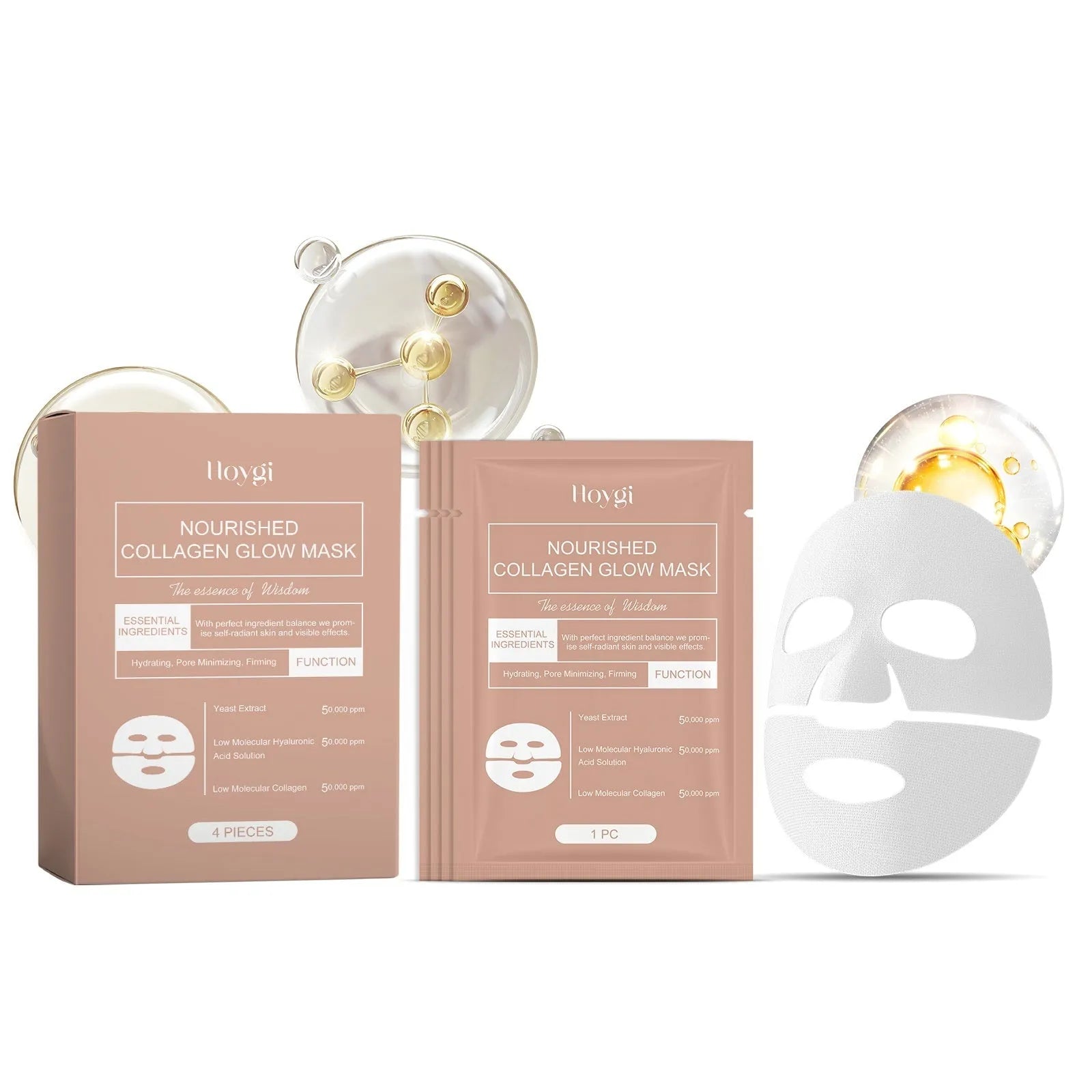 Collagen glow hydrogel facial mask with hyaluronic acid and grape seed oil ingredients