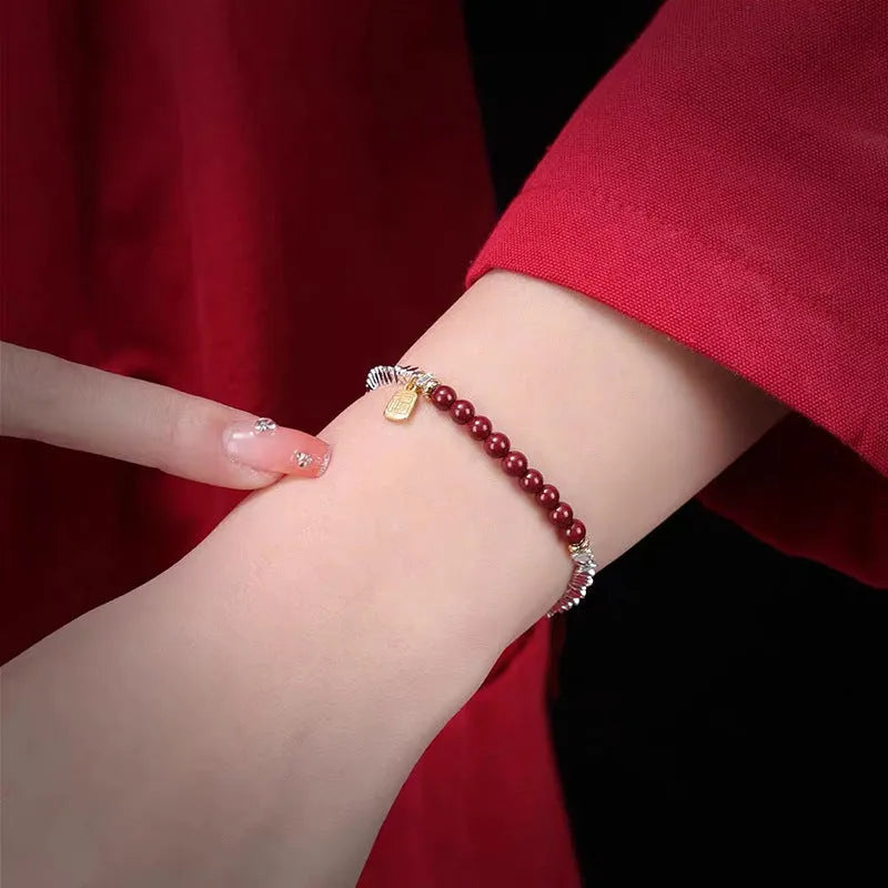 White K colour couple bracelet with silver lucky beads measuring 16 cm