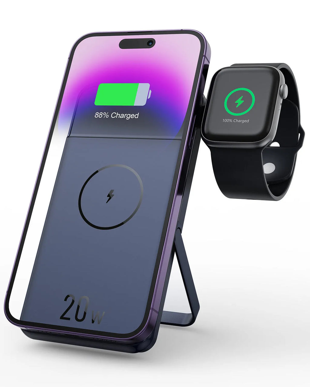 Black magnetic wireless power bank with 10000mAh capacity and three-in-one bracket