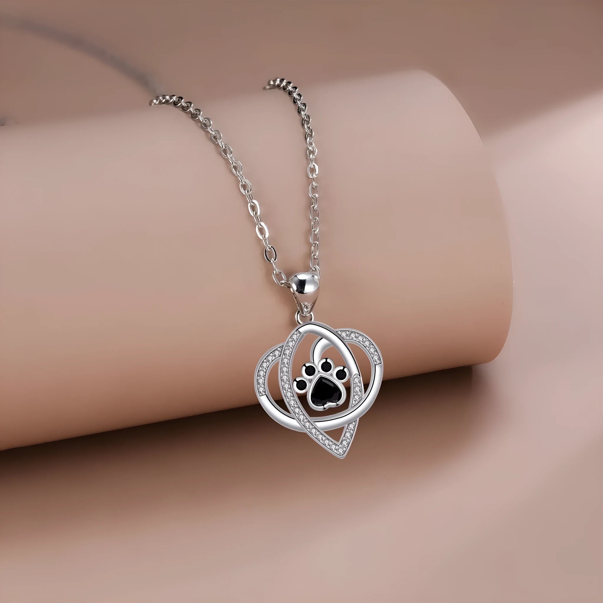 Copper pendant necklace with dog paw and cat footprints on cross chain for women