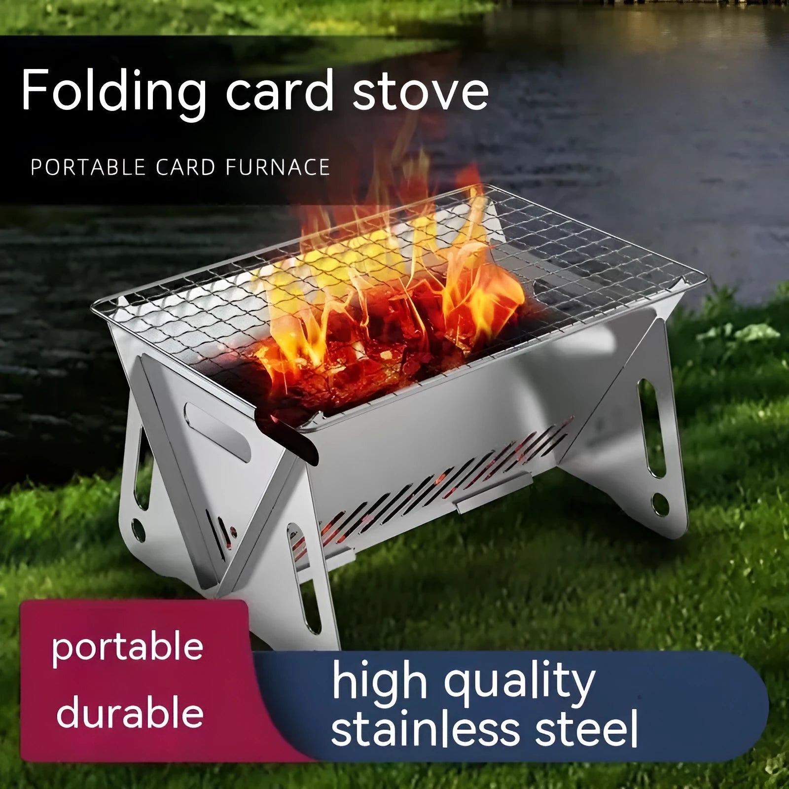 Large stainless steel folding barbecue oven with storage bag for outdoor cooking
