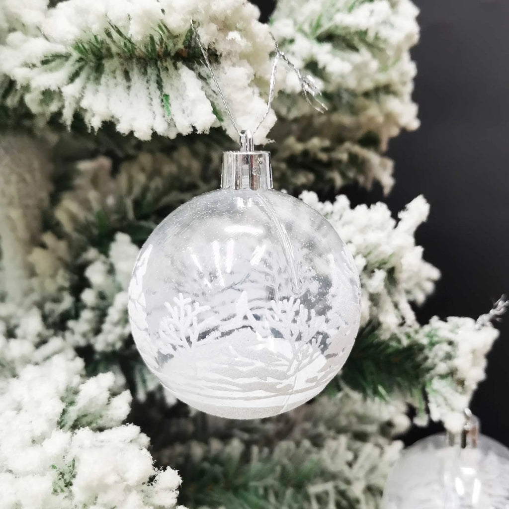 6cm transparent acrylic Christmas balls, set of 6, hand-painted in Style A or Style B