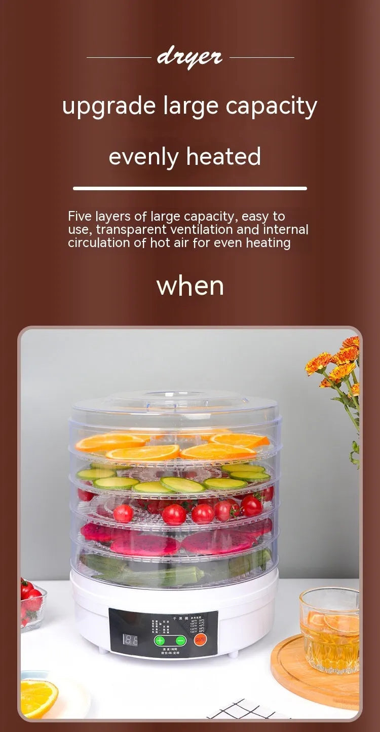 Five-layer stainless steel fruit dehydrator food dryer with household compact design