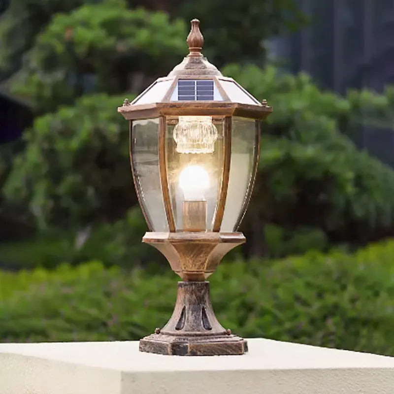 Solar pillar lamp outdoor IP65 6V 5W column light in black or bronze bend shape