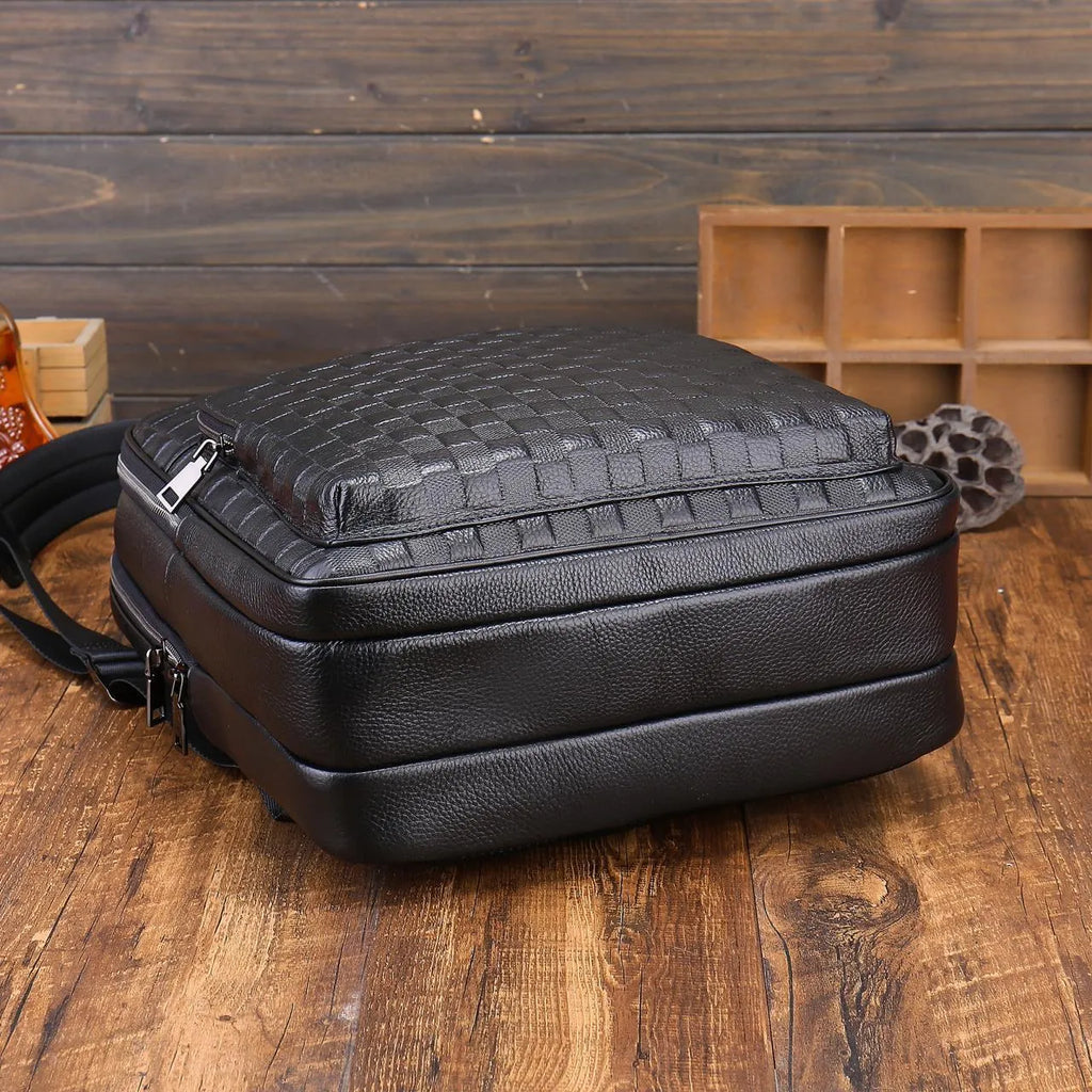 Genuine leather men's business commute bag black with contrast colour trim and airpillow straps
