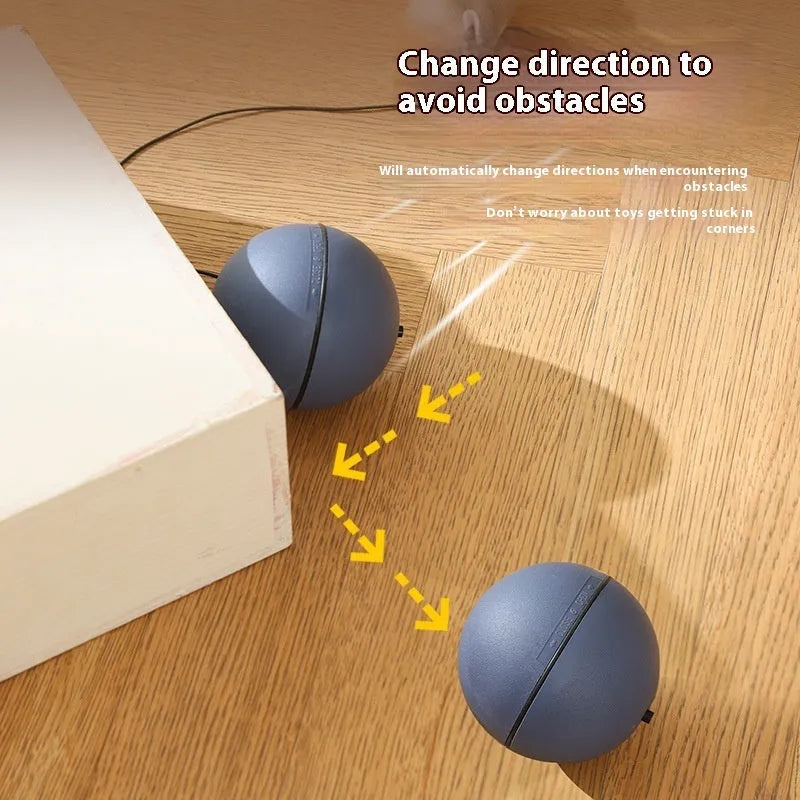 Automatic cat teasing ball with plush mouse rolling on floor