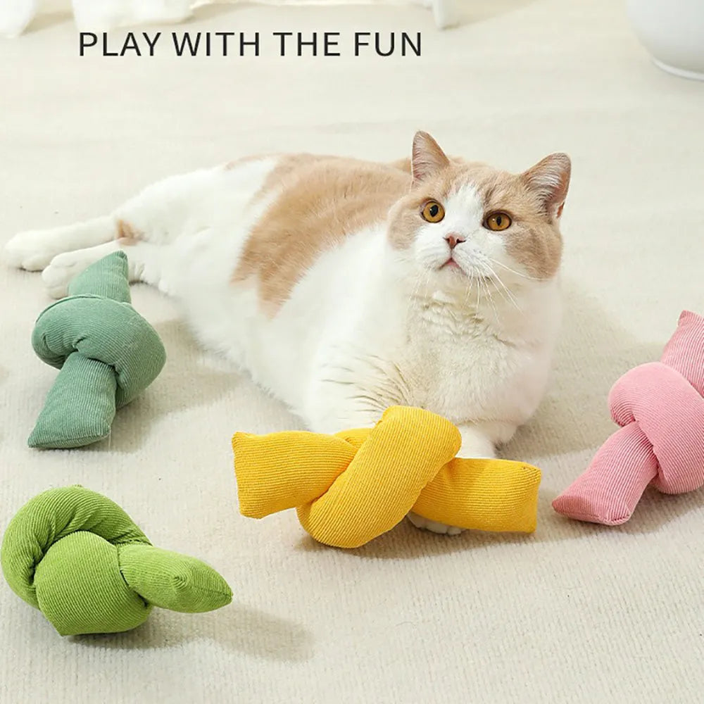 White knotted cotton dog rope toy for tug of war and dental flossing.