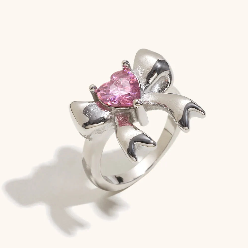 Stainless steel bowknot ring for women in gold or silver, sizes No 6, No 7 and No 8