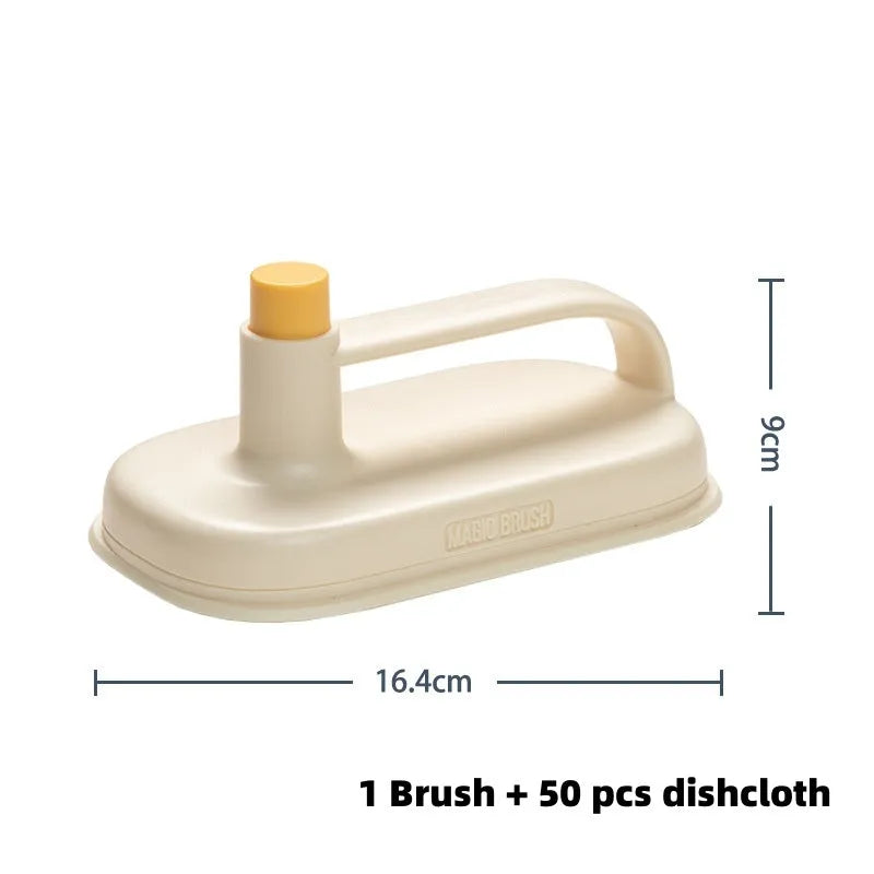 Magic Brush cleaning tool with disposable rag refills for multi-surface household cleaning