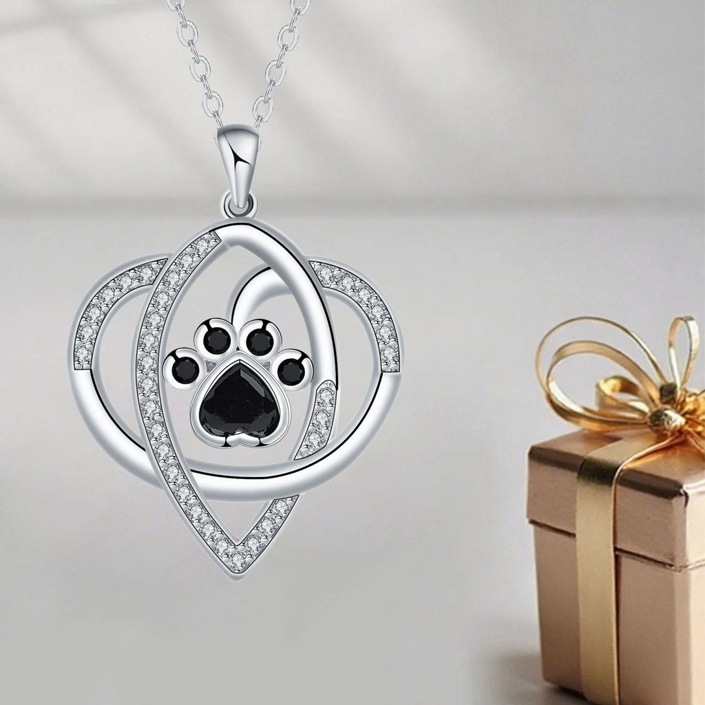 Copper pendant necklace with dog paw and cat footprints on cross chain for women