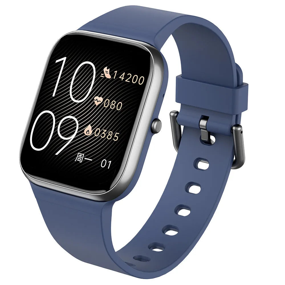 Smart watch with blood pressure and blood oxygen monitoring, TFT screen, touch button, available in black, blue, or pink