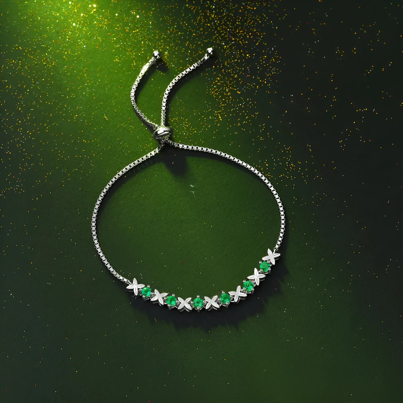 925 silver bracelet with round emerald in diamond cut, 3.0mm width, fresh women's style