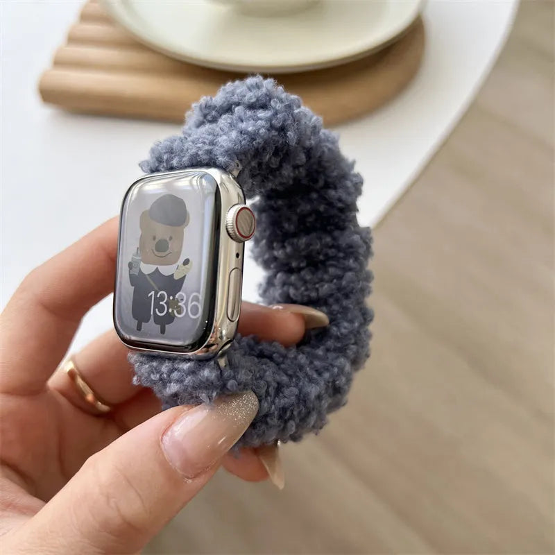 Velvet plush elastic watch strap for Apple Watch 38/40/41mm and 42/44/45mm, brown colour