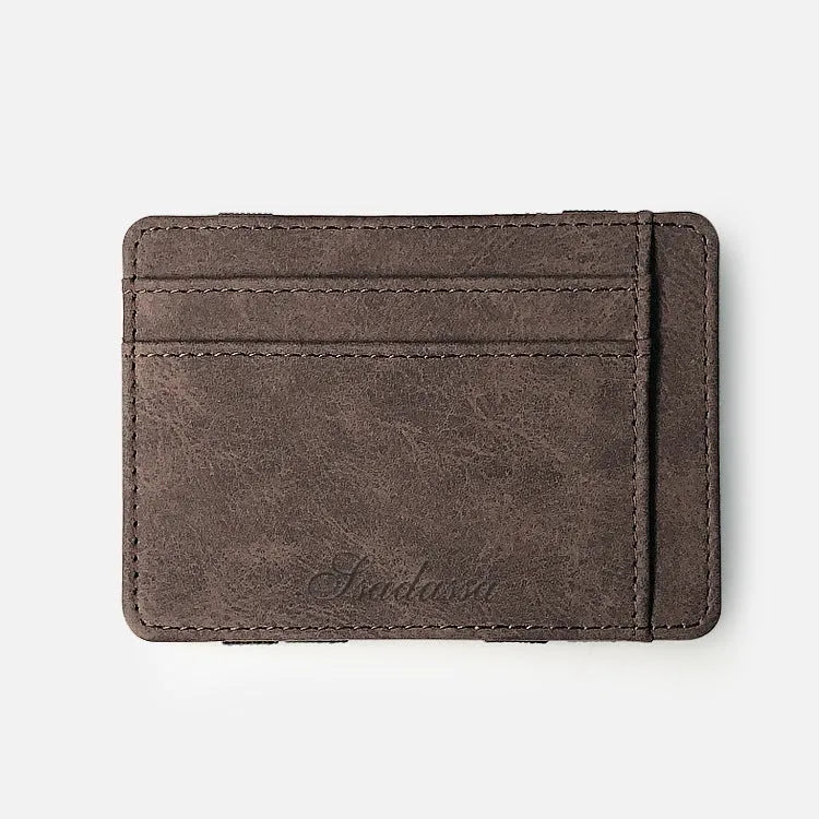 Matte leather Korean style coin purse in a horizontal square shape, showing decorative sewing lines and a coin pocket.