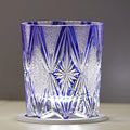 Blue hand carved crystal wine glass with 260ml capacity, retro Japanese style, on a table
