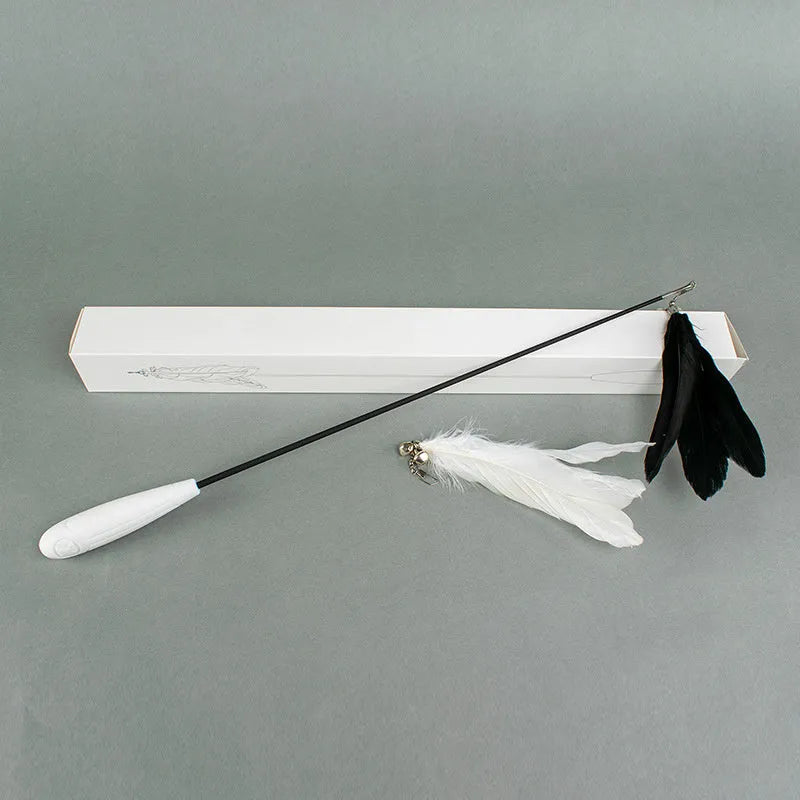 Telescopic cat fishing rod toy with feather teaser and bell, extended to 80cm