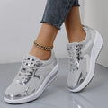 Women's gold mesh platform trainers with cross strap and mid heel