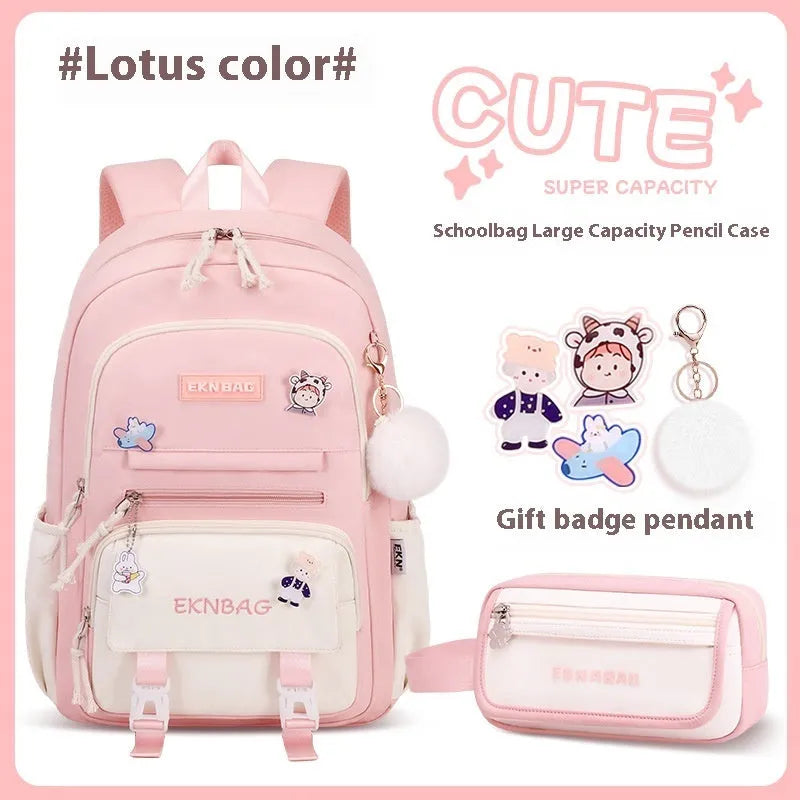 Girls waterproof school backpack in pink colour with curved shoulder straps and spine protection features