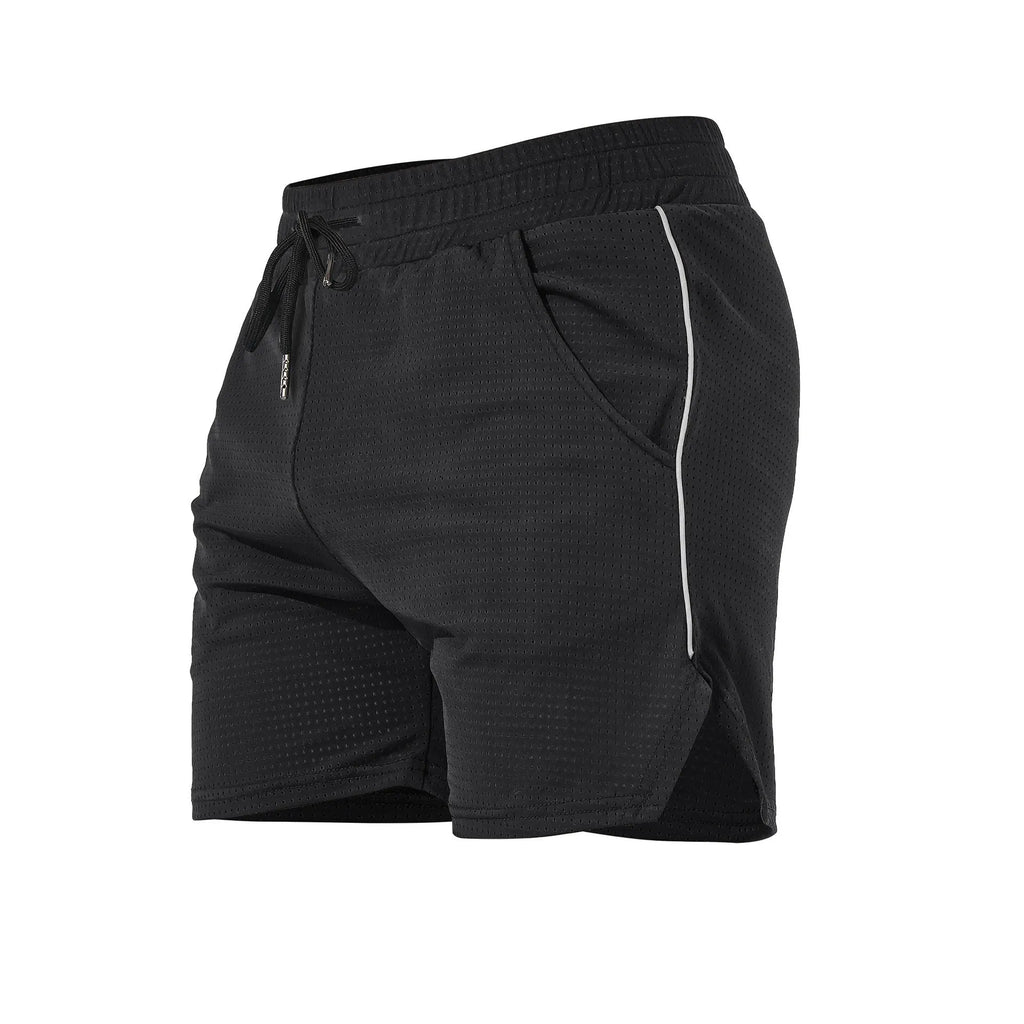 Men's straight cut fitness shorts in polyester available in multiple sizes and four colours