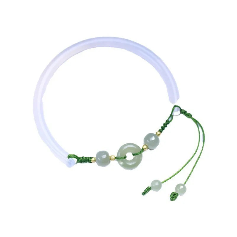 Handmade white agate half bracelet with peace buckle closure and hand-woven bead construction