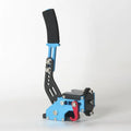 Linear sim racing handbrake accessory in red, compatible with Logitech and Thrustmaster steering wheels.