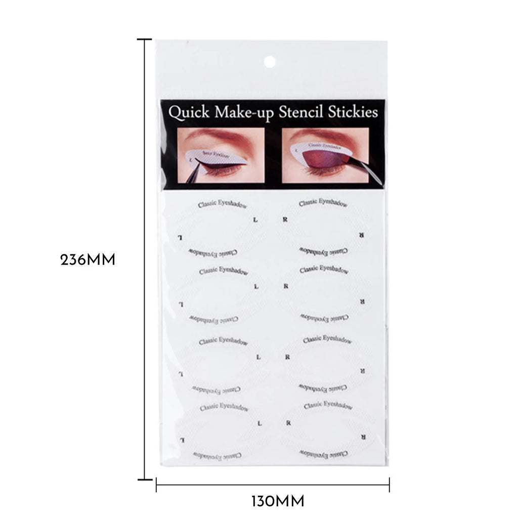 Set of four clear, flexible eyeliner and eyeshadow makeup stencil templates on a pink background.