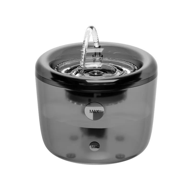 Grey automatic circulating filter water fountain for dogs and cats with USB power cable