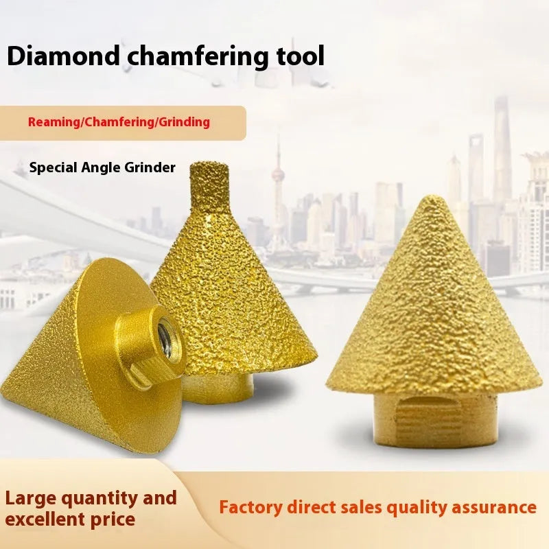 Brazing diamond chamfering machine for ceramic tile and marble, M10 or M14 thread, 38mm or 50mm head, 121g