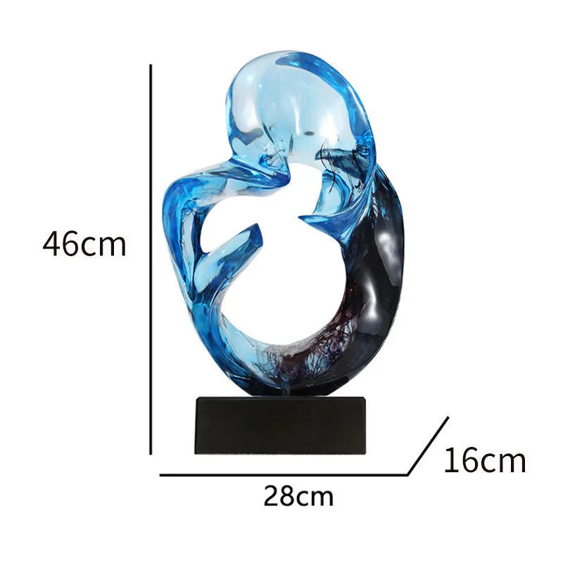 Transparent resin sculpture ornament in modern simplicity style, orange red or blue colour option