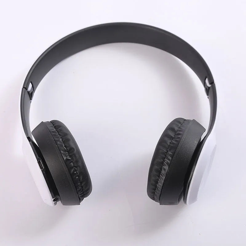 Stereo P47 folding Bluetooth headset in black with over-ear PU ear cups and metal band
