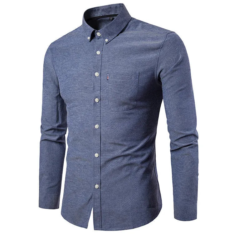 Men's slim fit long sleeve plain dress shirt in white, made from lightweight vinylon fabric