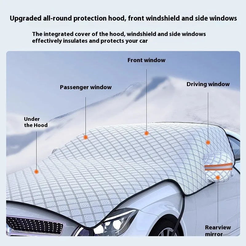 Thickened aluminium foil car windshield snow cover with anti-skis and door holders for general vehicles