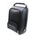 Black PU golf shoe bag with zippered closure for men's dust-proof storage and travel