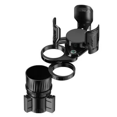 Black retractable car cup holder with adjustable base on a flat surface